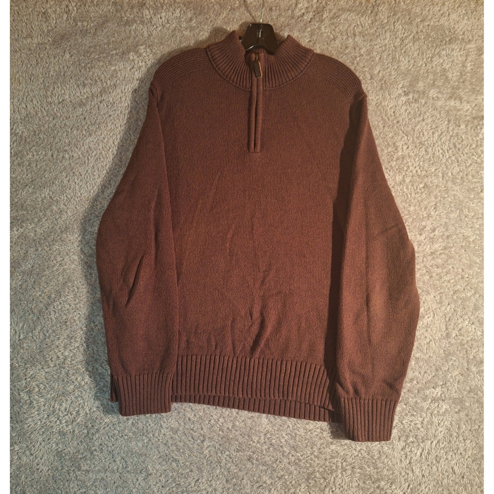 Eddie Bauer Mens Brown 100% Cotton Quarter Zip Mock Neck Pullover Sweater Large